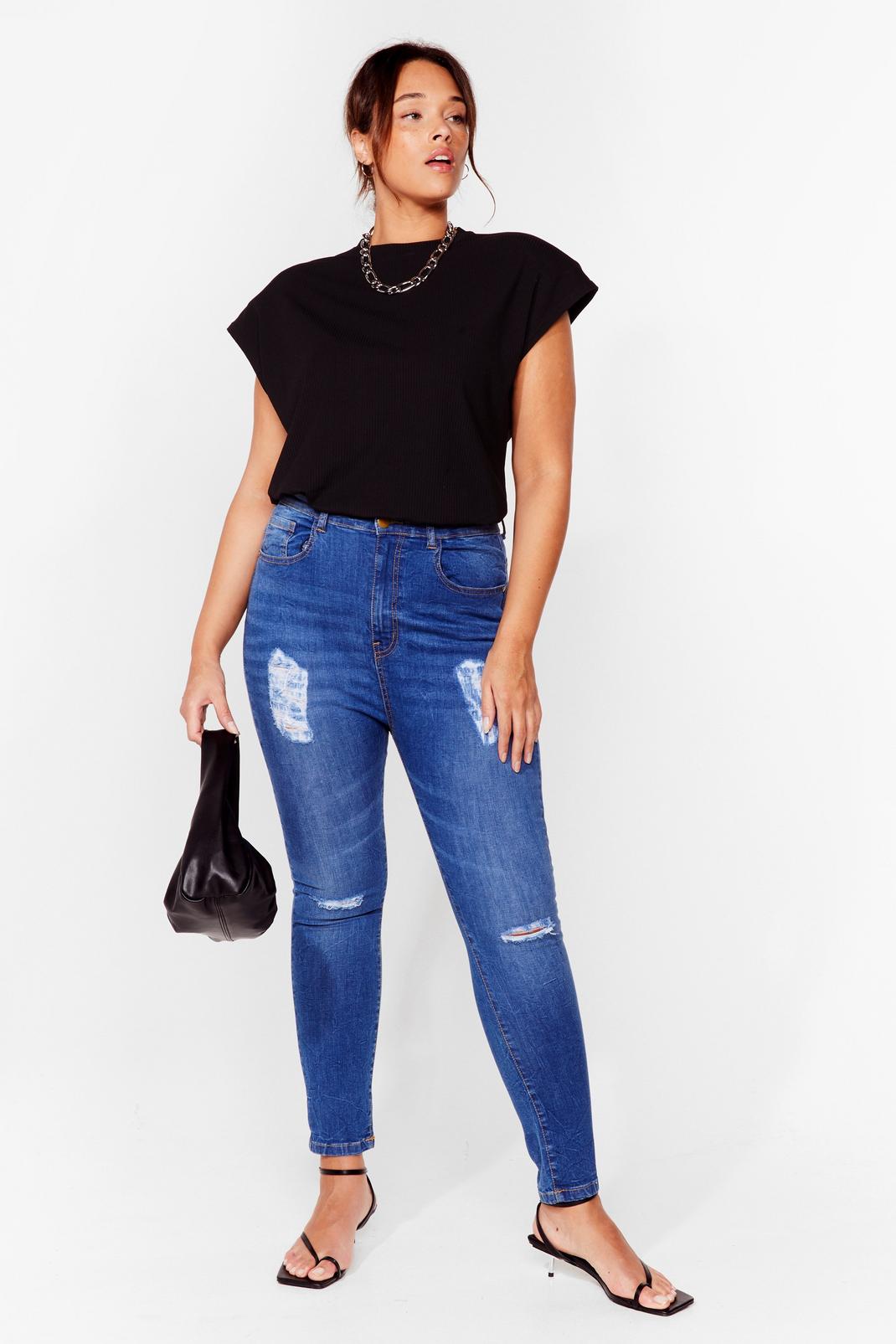 Blue Plus Size High Waisted Ripped Skinny Jeans image number 1