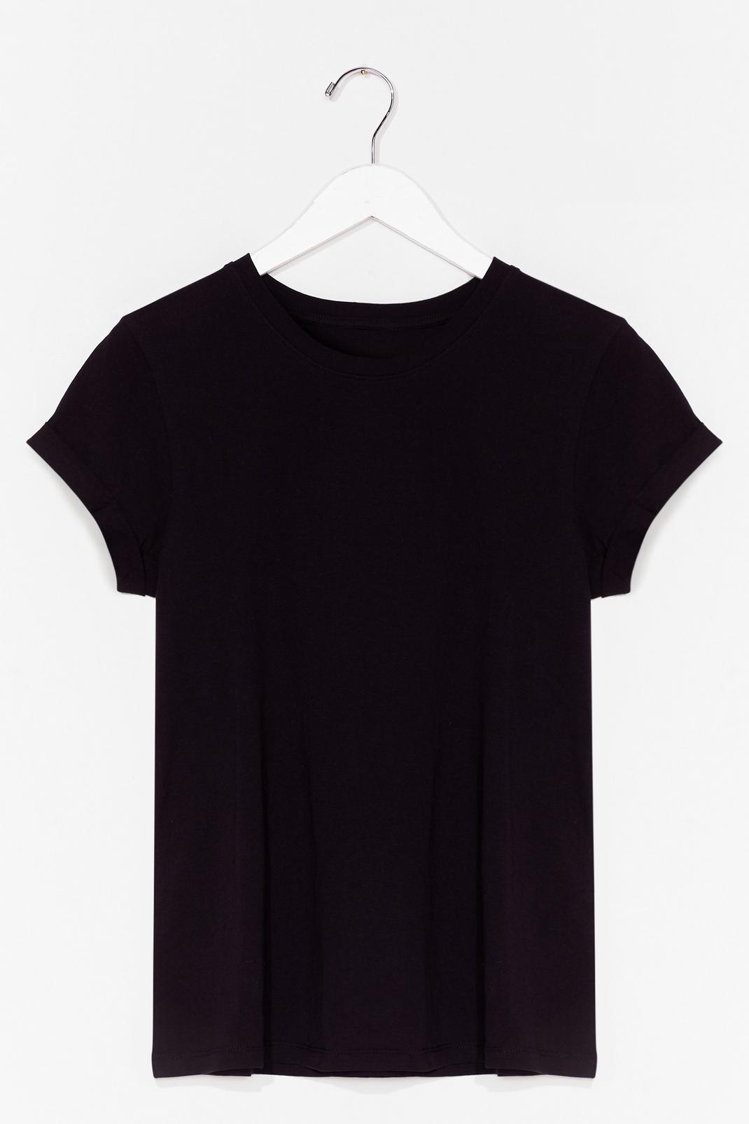 Black Relaxed Roll Sleeve Crew Neck T-Shirt image number 1