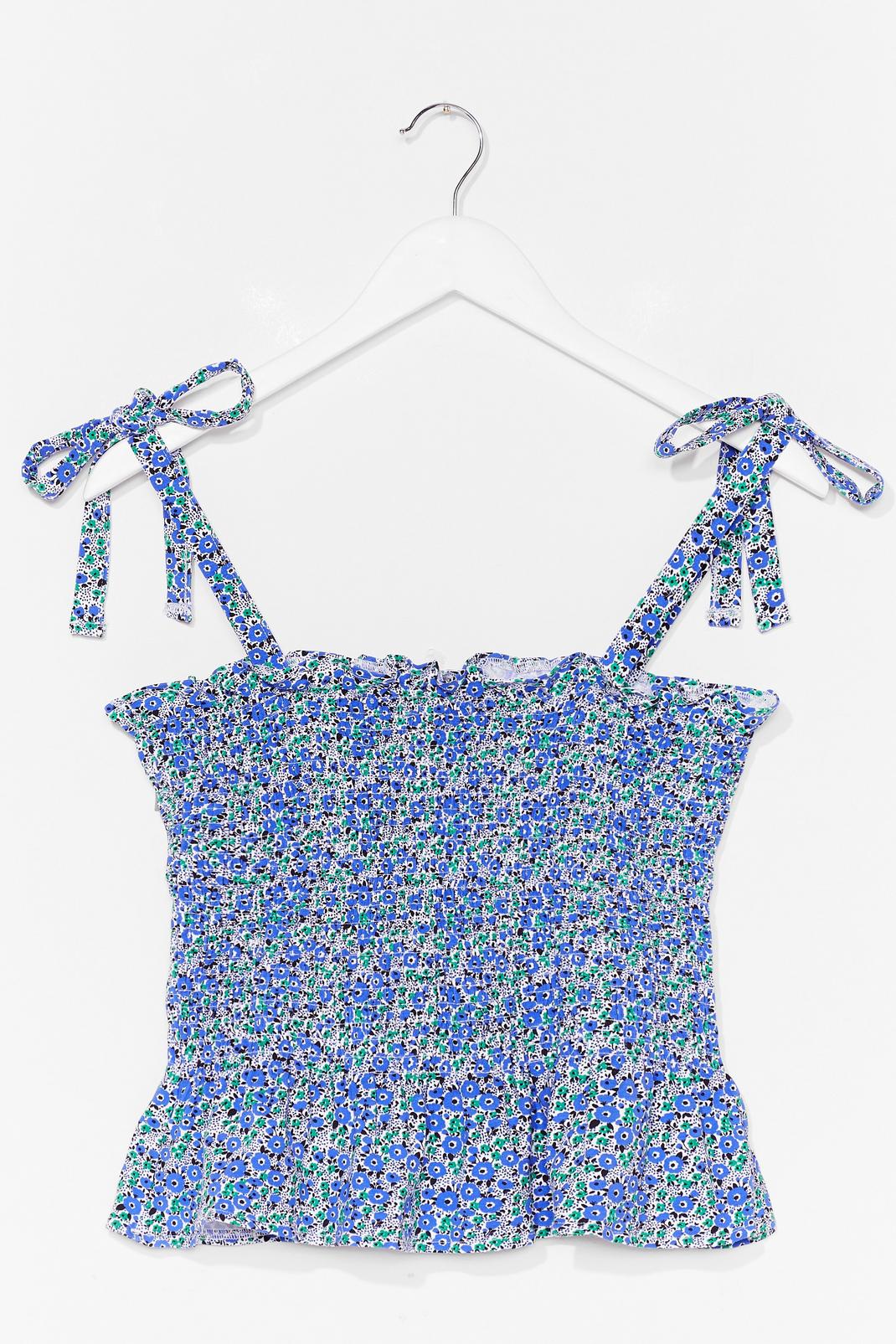 Blue We Shirred About It Floral Crop Top image number 1