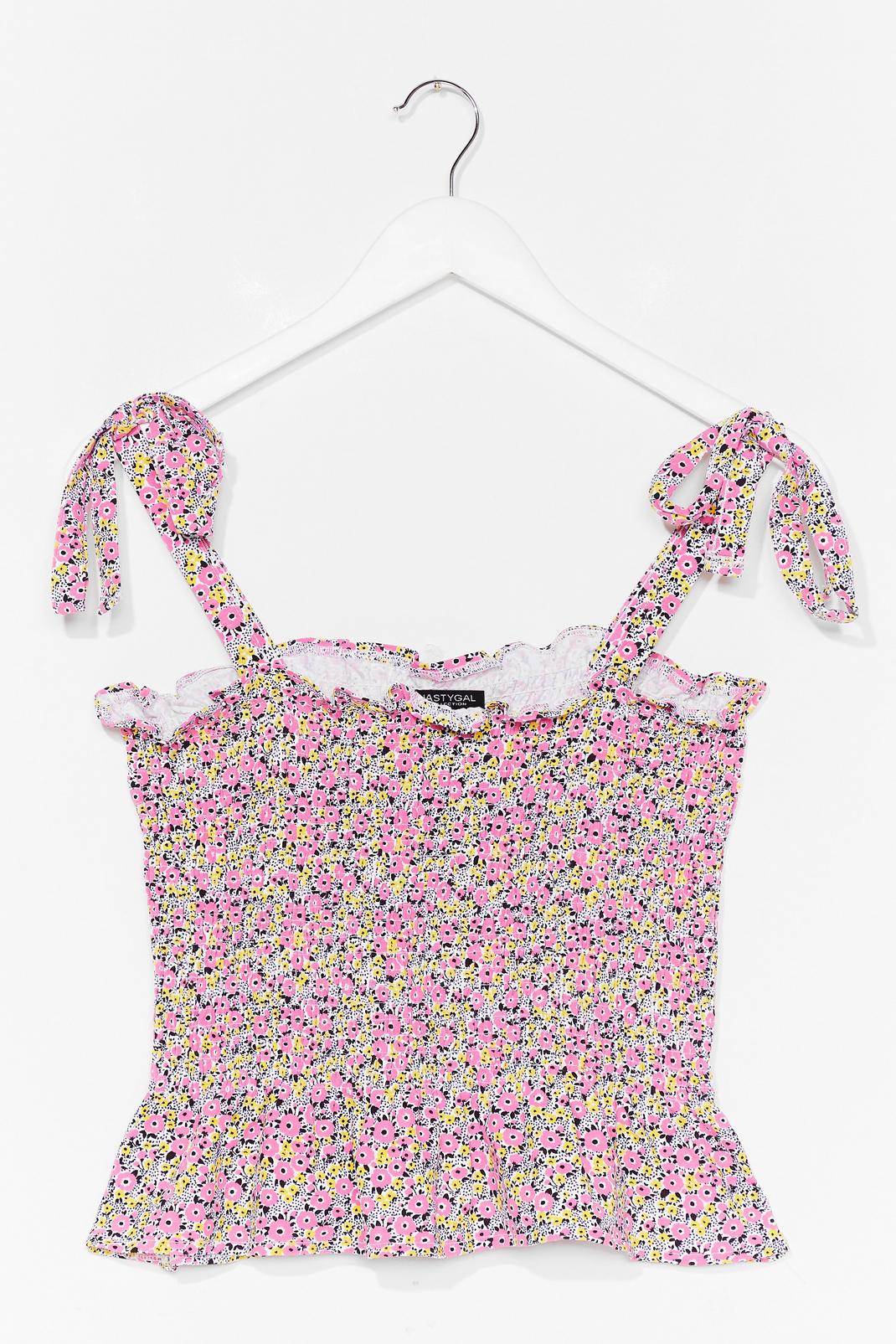 Pink We Shirred About It Floral Crop Top image number 1