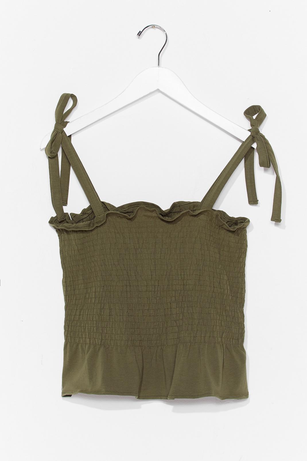 Khaki Fitted Tie Strap Shirred Cami Top image number 1