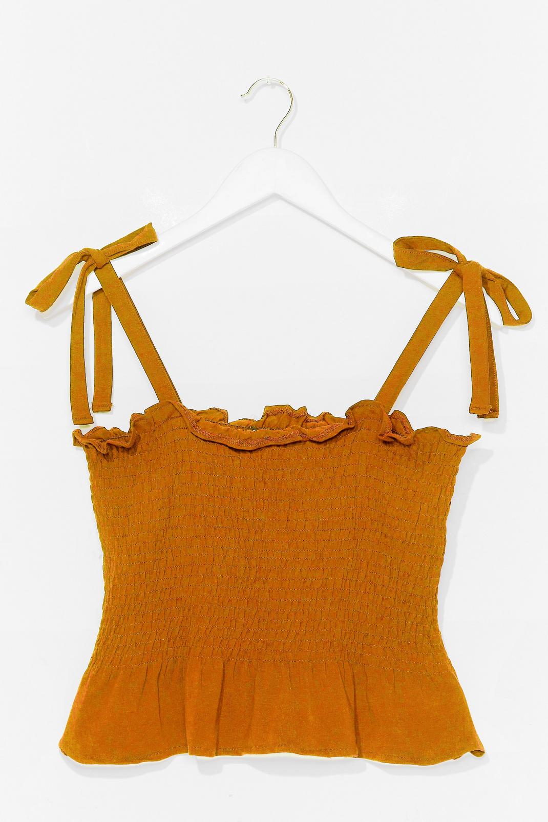 Mustard Fitted Tie Strap Shirred Cami Top image number 1
