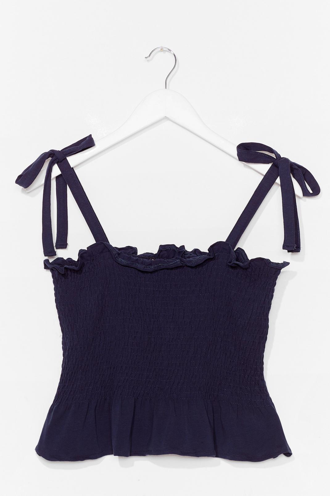 Navy Fitted Tie Strap Shirred Cami Top image number 1