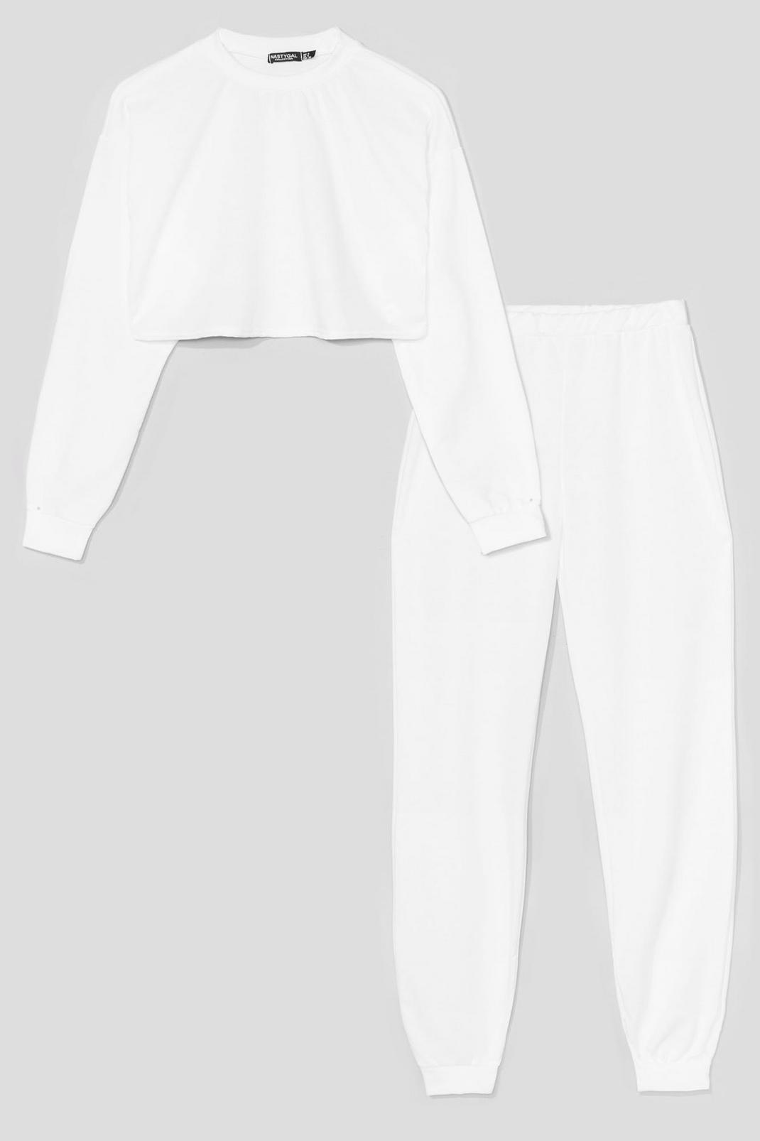 White Crew Neck Sweatshirt and Tracksuit Pants Set image number 1