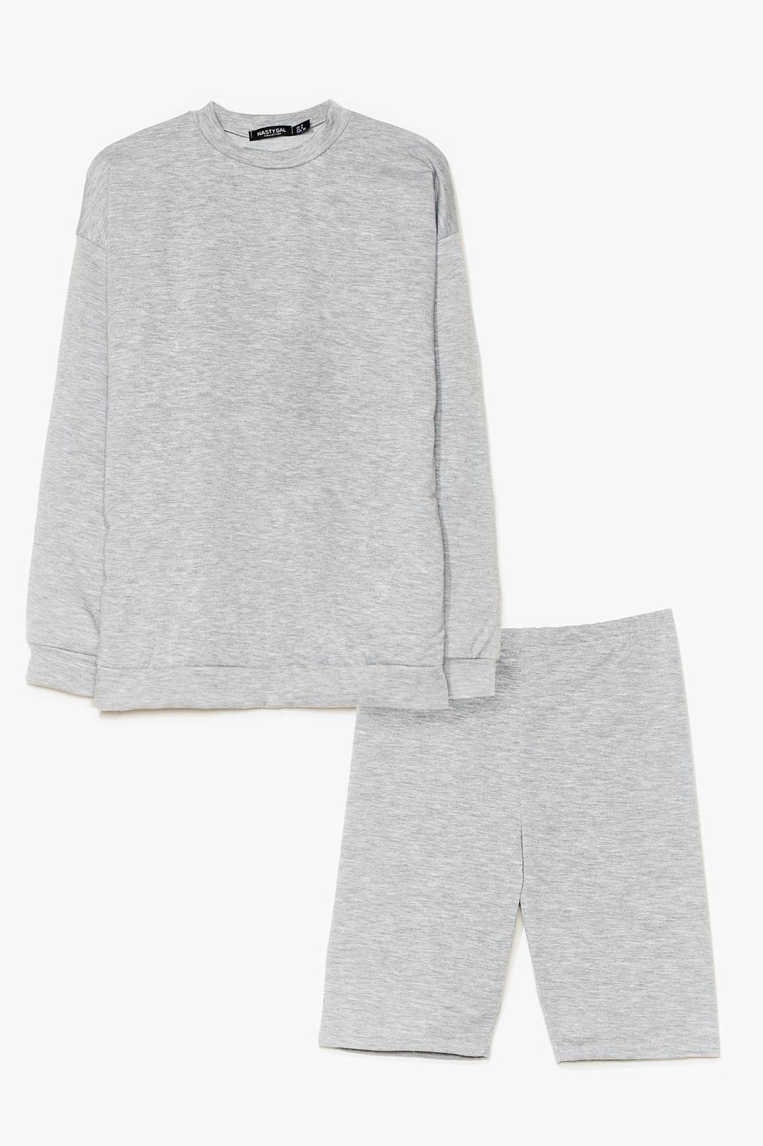 Grey marl Sweatshirt and Biker Short Loungewear Set image number 1