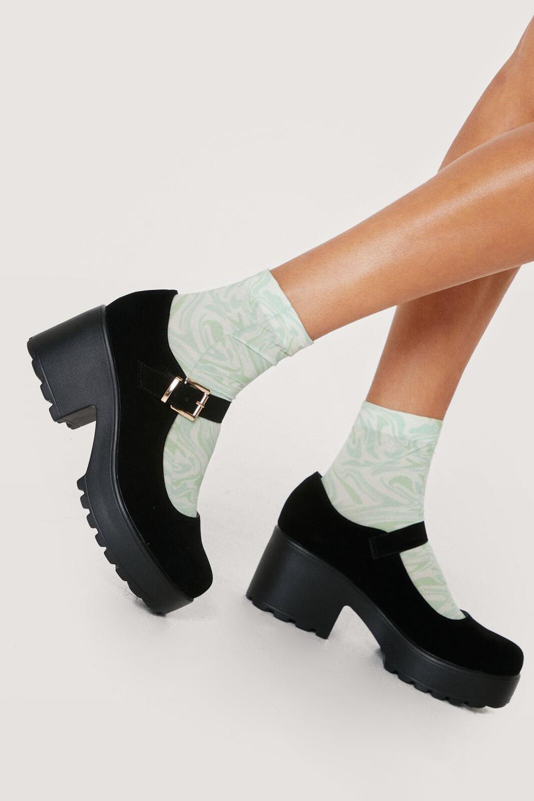 Black Faux Suede Chunky Mary Jane Shoes image number 1