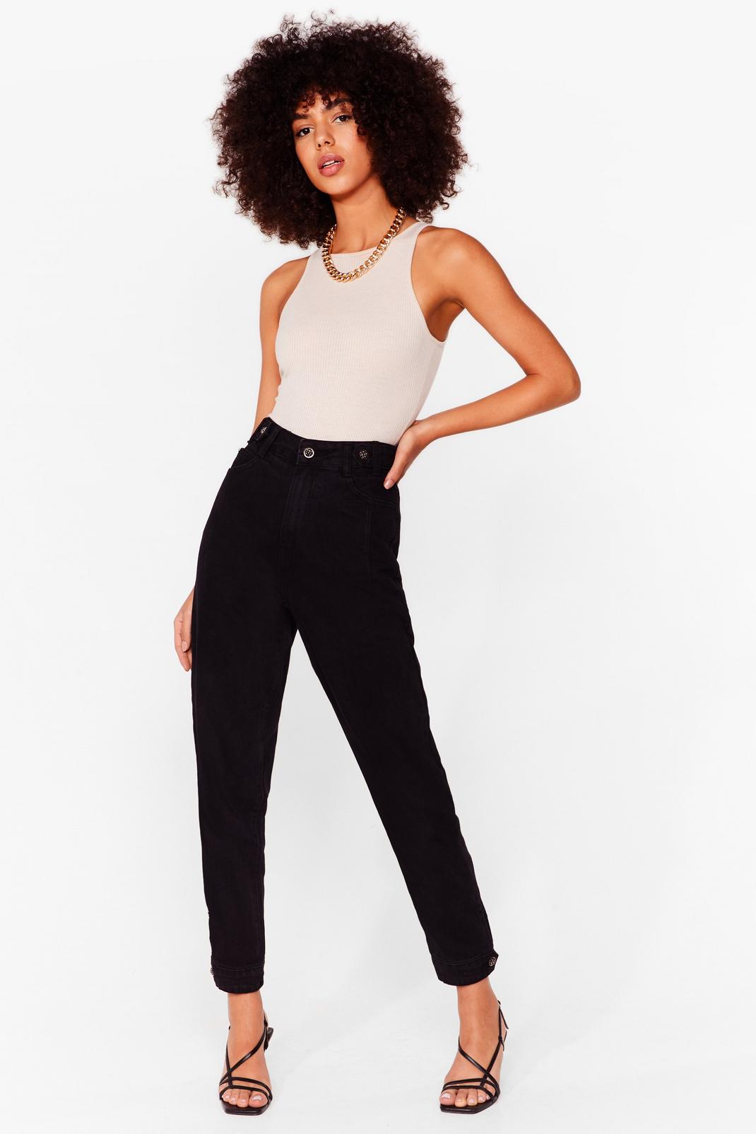 Black We're Button Track High-Waisted Mom Jeans image number 1