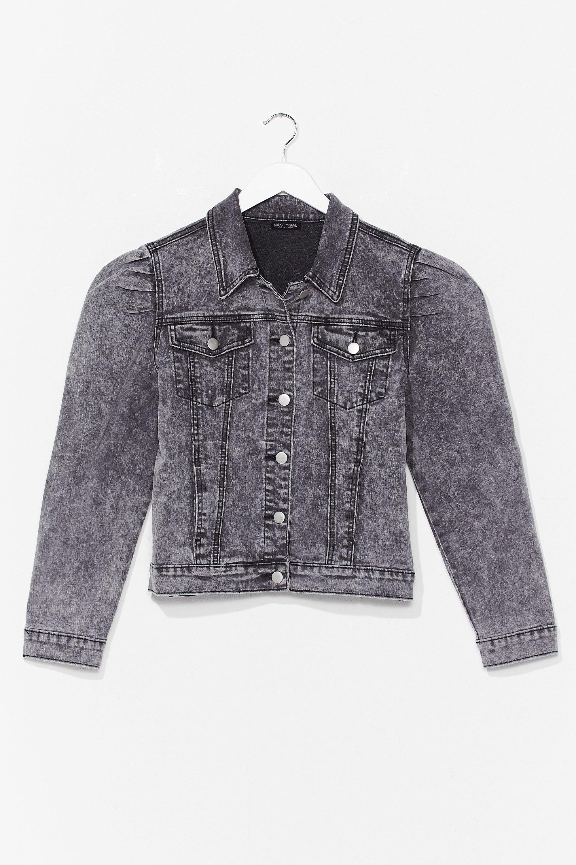 puff shoulder denim jacket