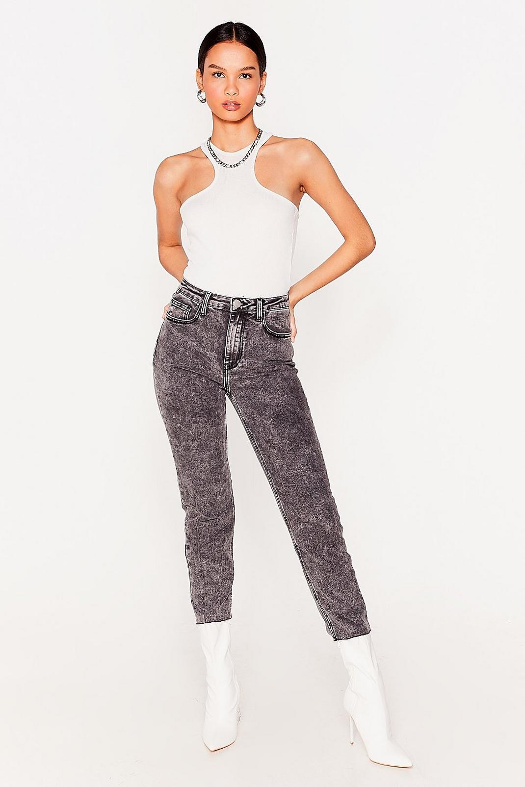 Grey Acid High Waisted Tapered Jeans image number 1