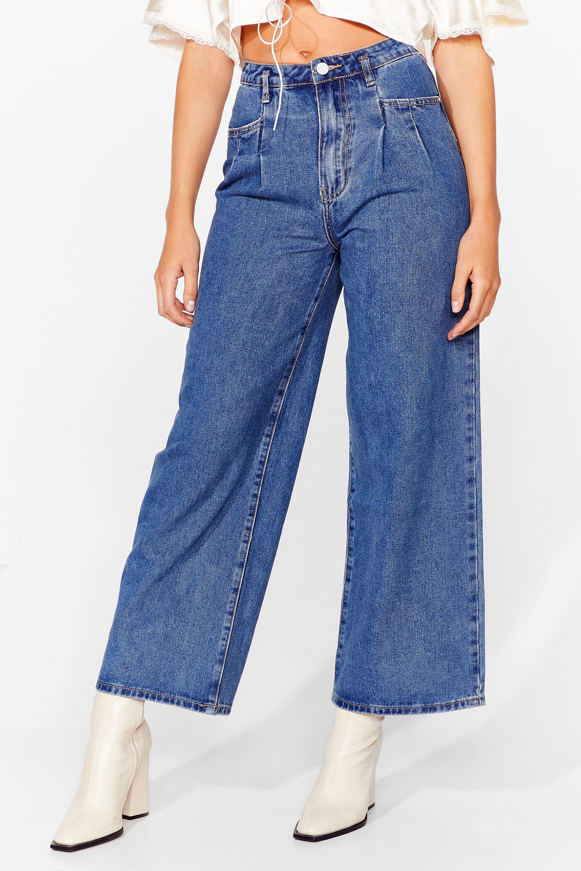 Pleated wide leg on sale jeans