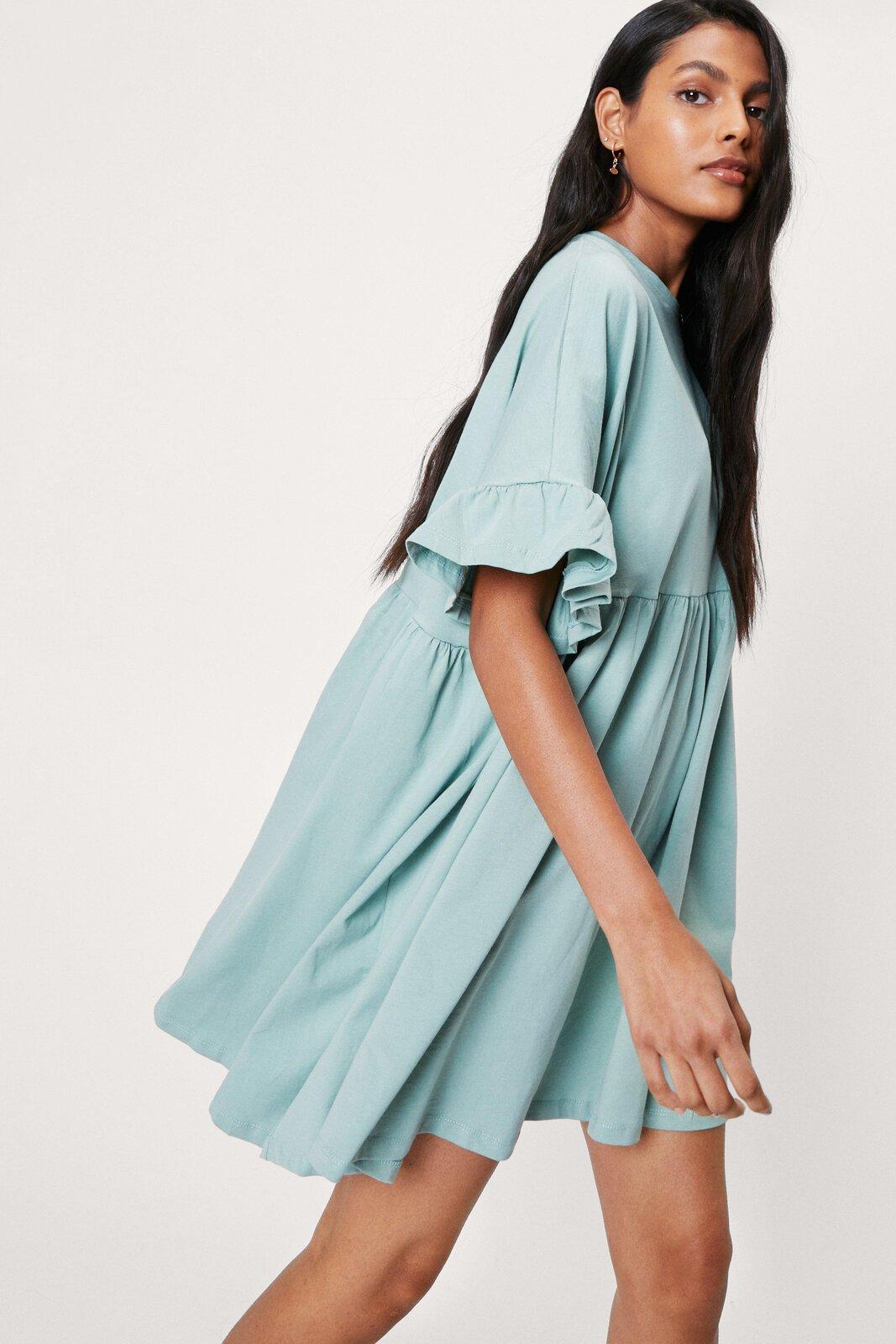 ruffle cuff smock dress