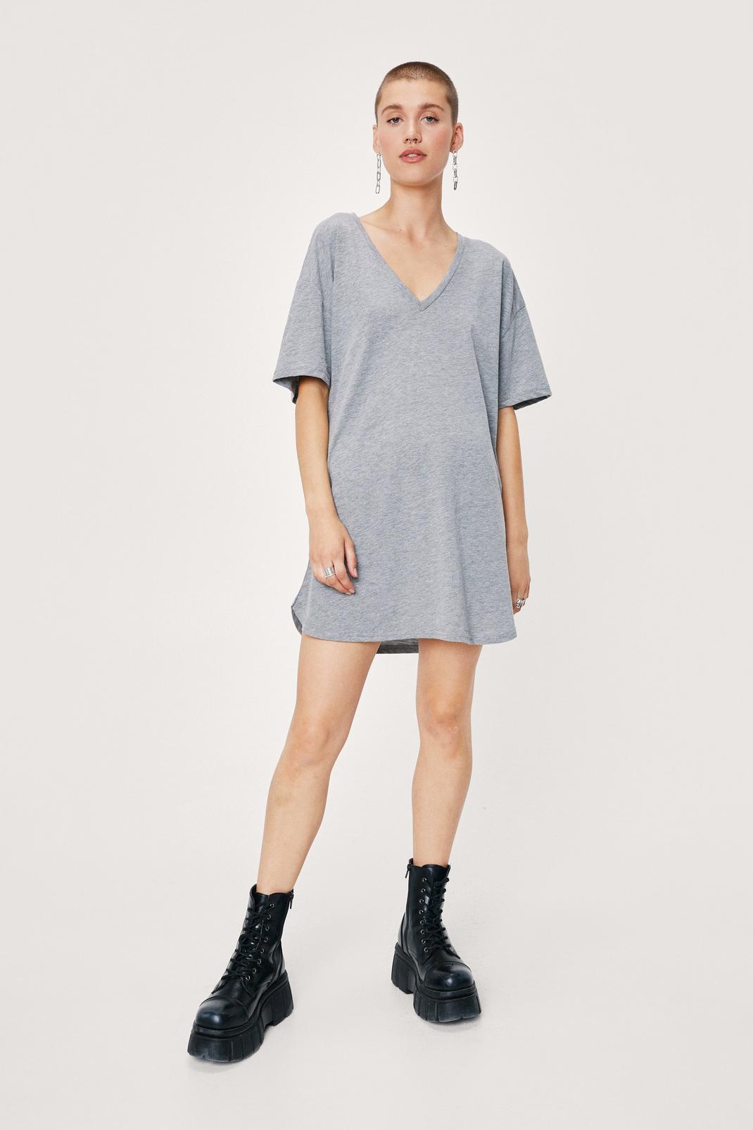 Grey Slouchy V Neck Mini T-Shirt Dress image number 1