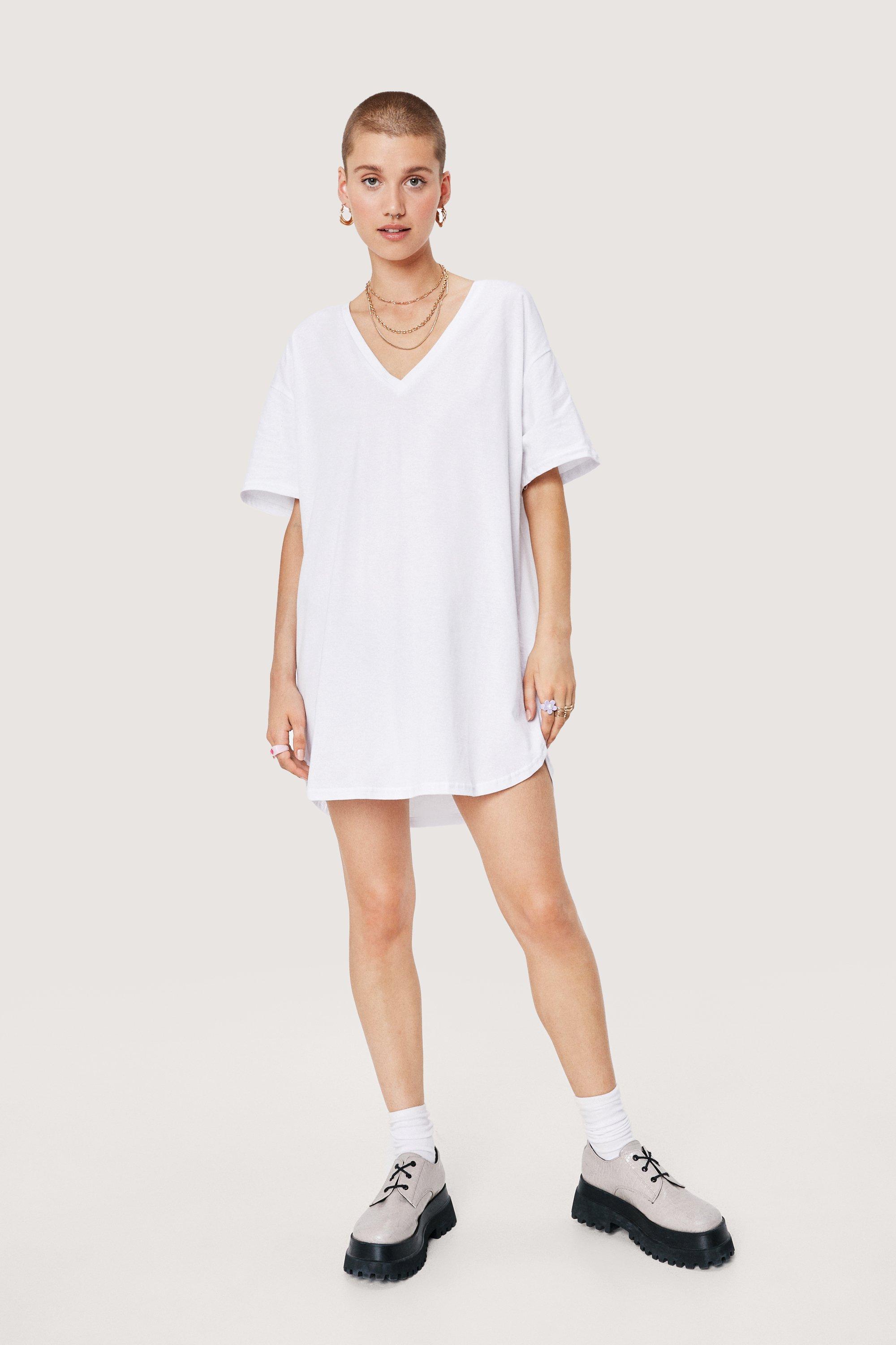 v neck t shirt dress white