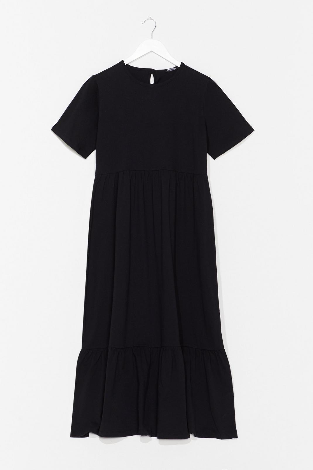 Black Flowy Tiered Midi T-Shirt Dress image number 1