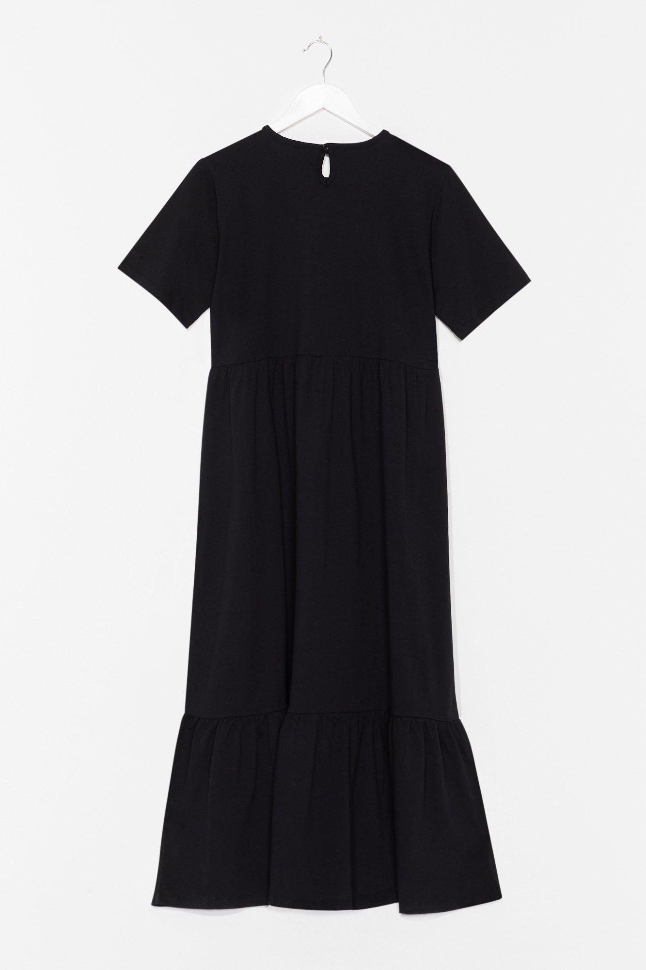 Black Tiered Midi Length Shirt Dress