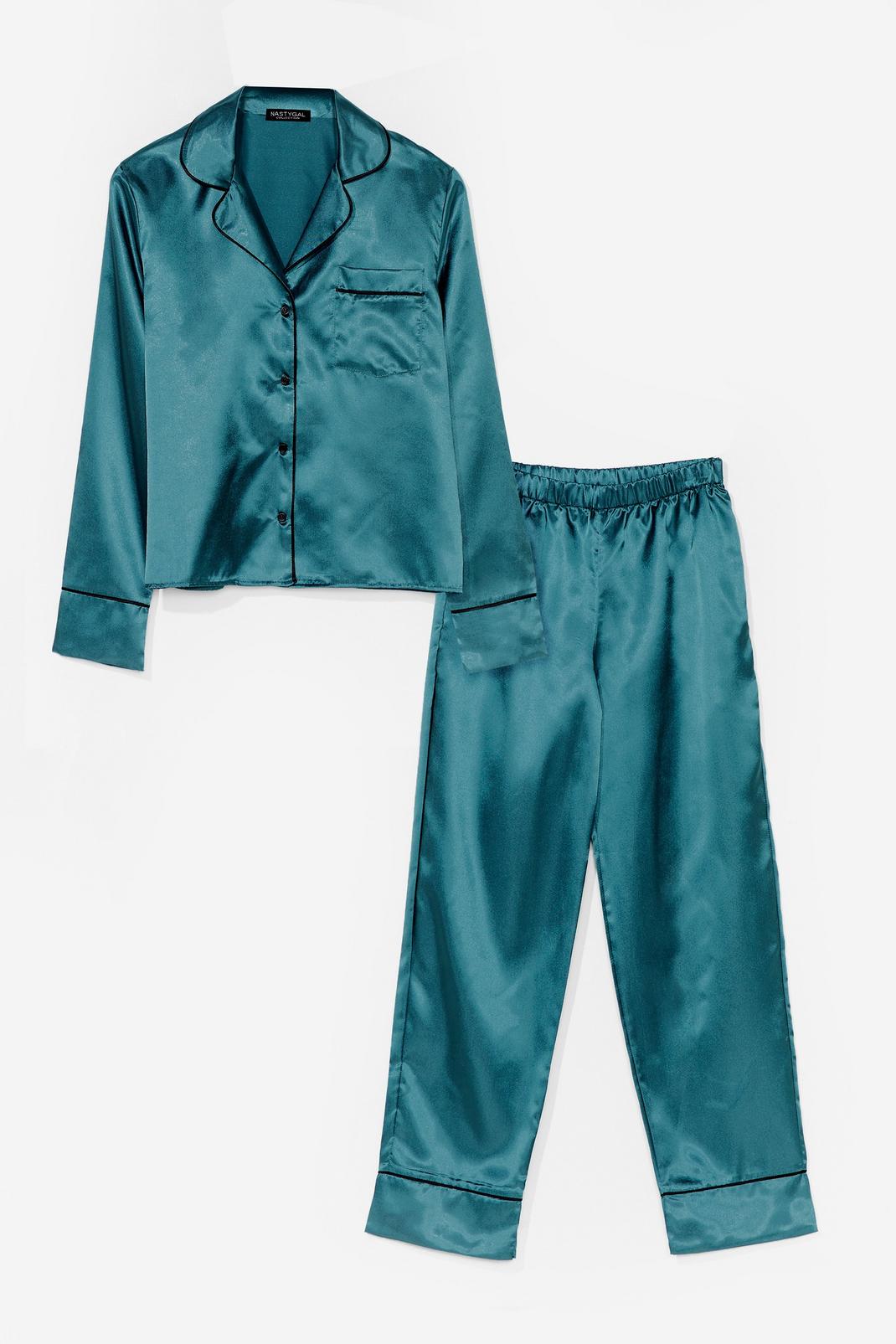 Emerald Straight to Sleek Satin Pajama Pants Set image number 1