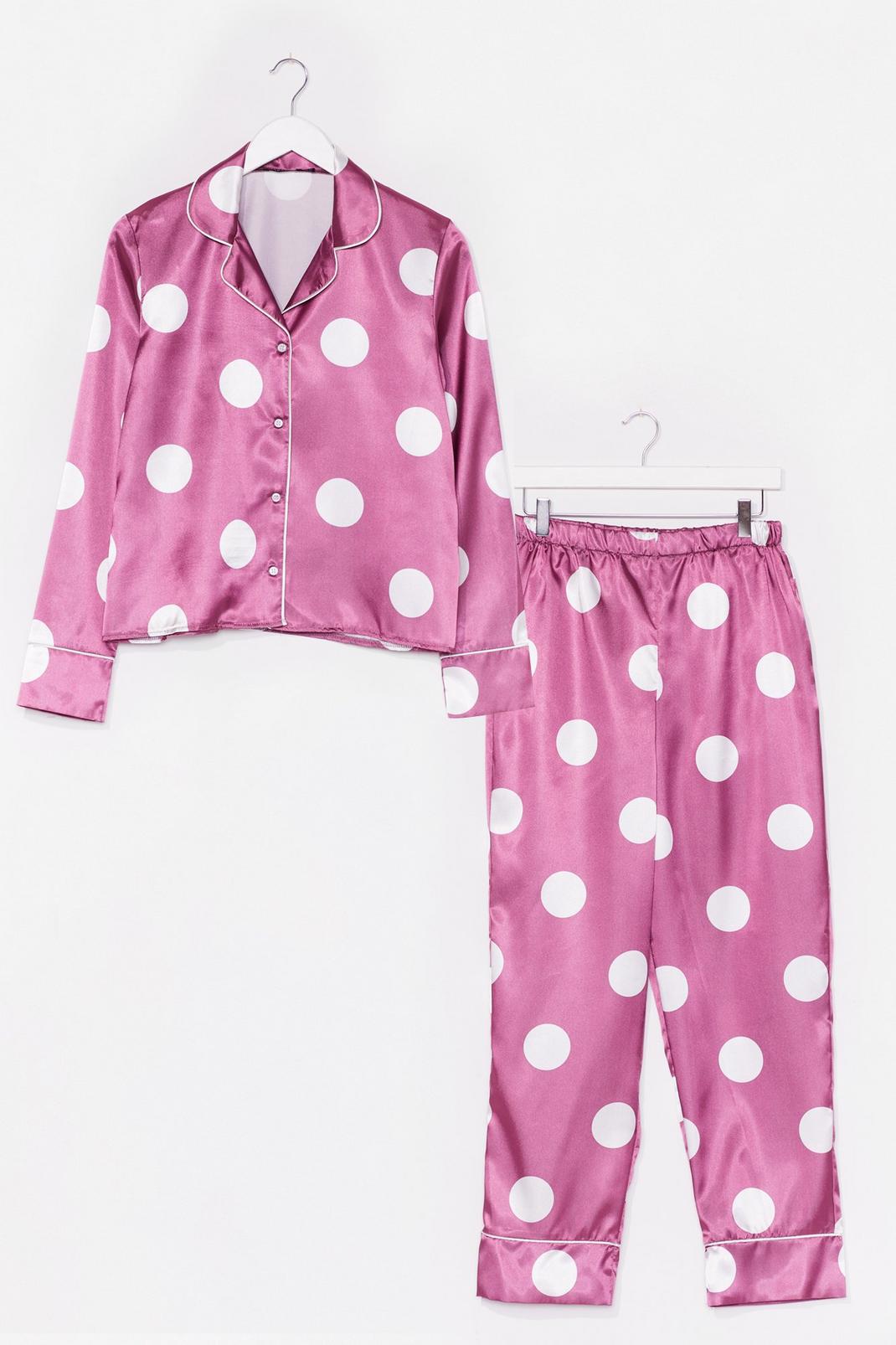 Plum Polka Dot Satin Pyjama Pants Set image number 1