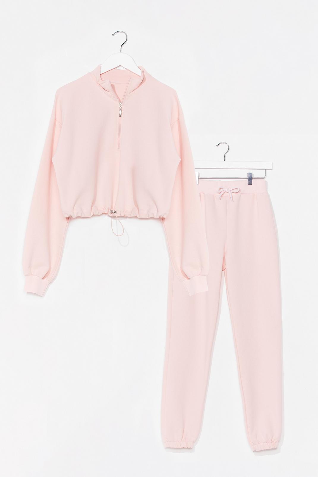 Pink Half Zip Crop Sweatshirt and Tracksuit Pants Set image number 1