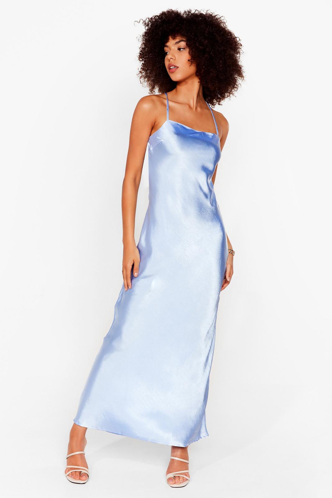 Blue Strappy Satin Maxi Slip Dress image number 1
