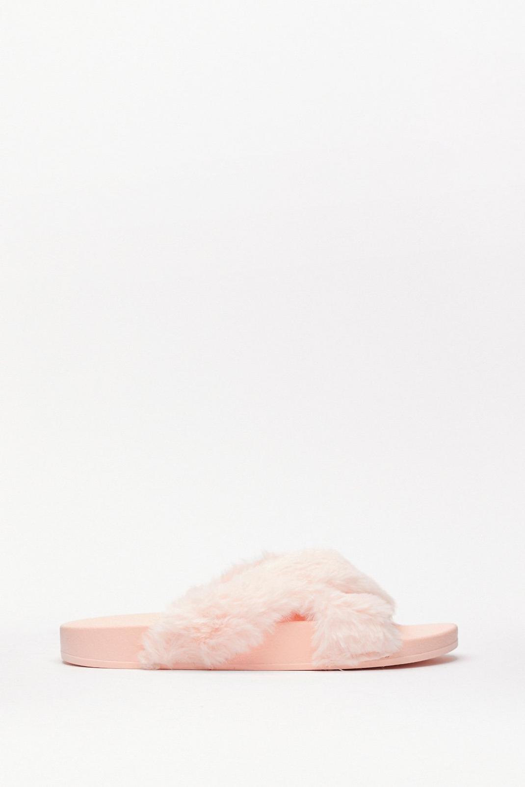 Faux Fur Cross Strap Slippers image number 1
