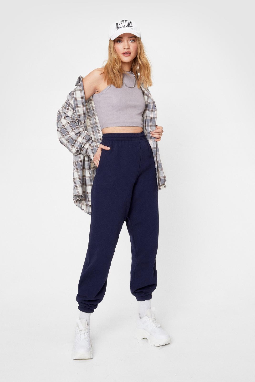 Navy Oversized High Waisted Casual Sweatpants image number 1
