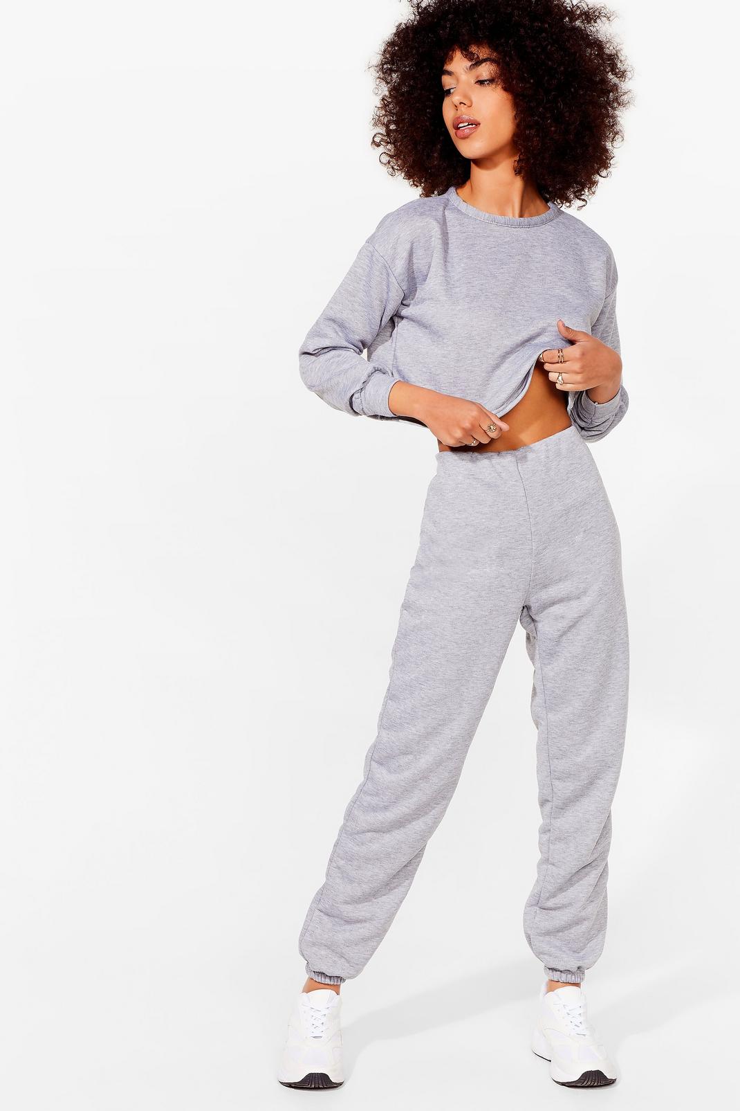 Grey Crew's a Crowd Cropped Sweatshirt and Tracksuit Pants Set image number 1