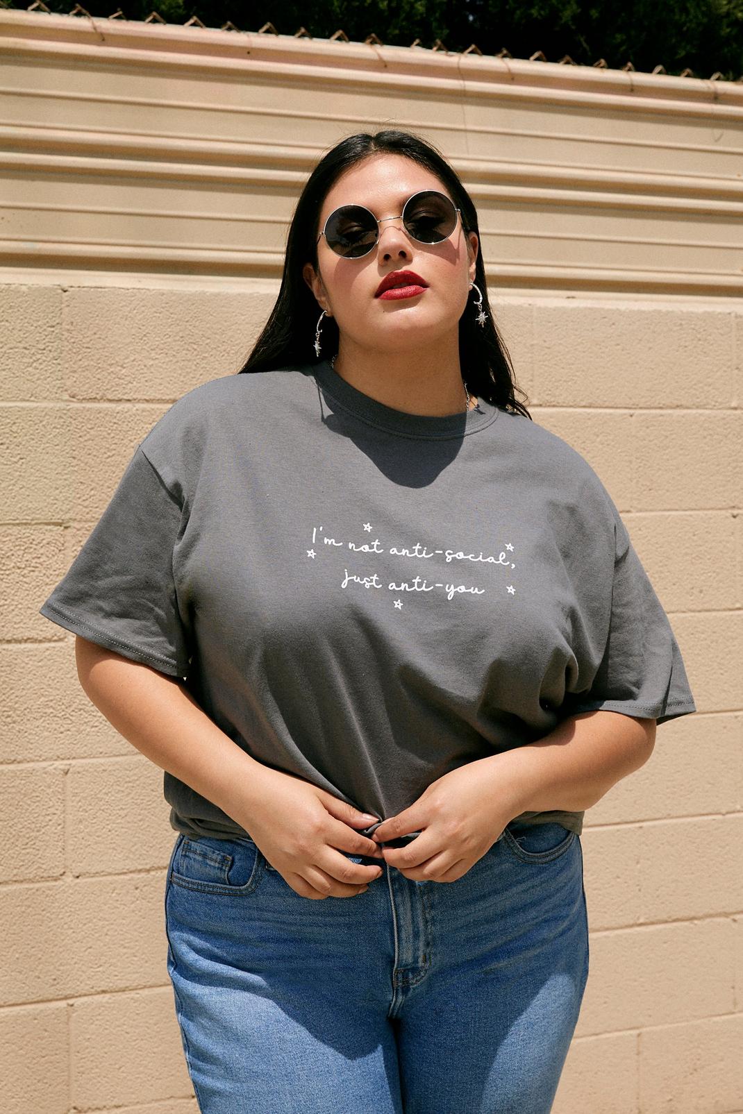 Charcoal Plus Size Anti-You Graphic T-Shirt image number 1