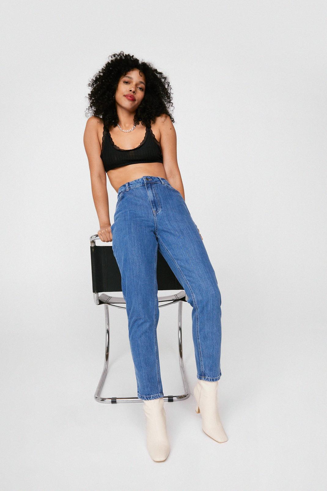 Mid blue High Waisted Straight Leg Jeans image number 1