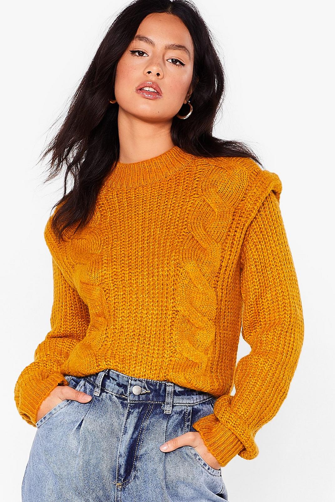 Saffron Shoulder Pad Cable Knit Sweater image number 1