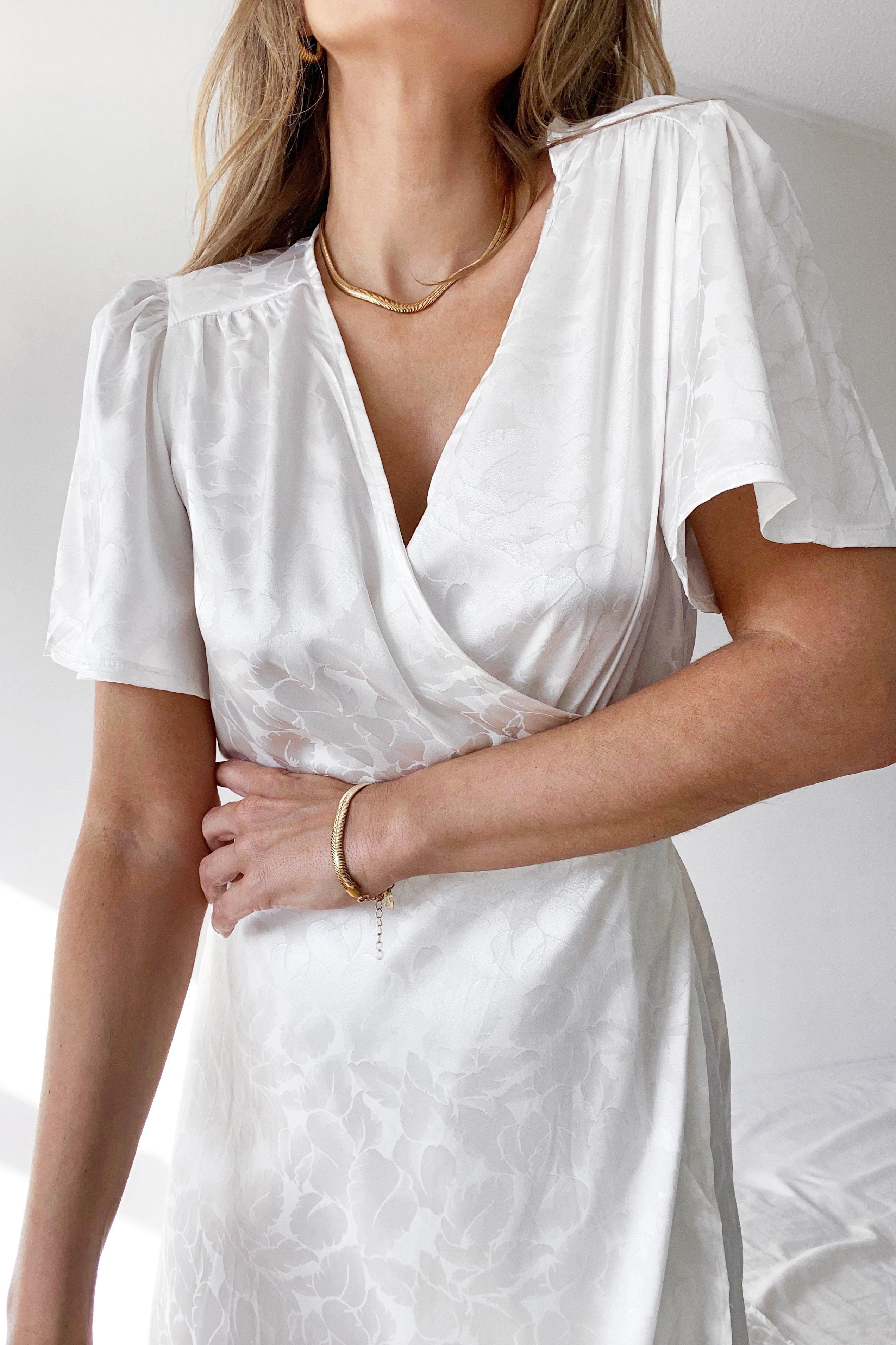 satin white wrap dress