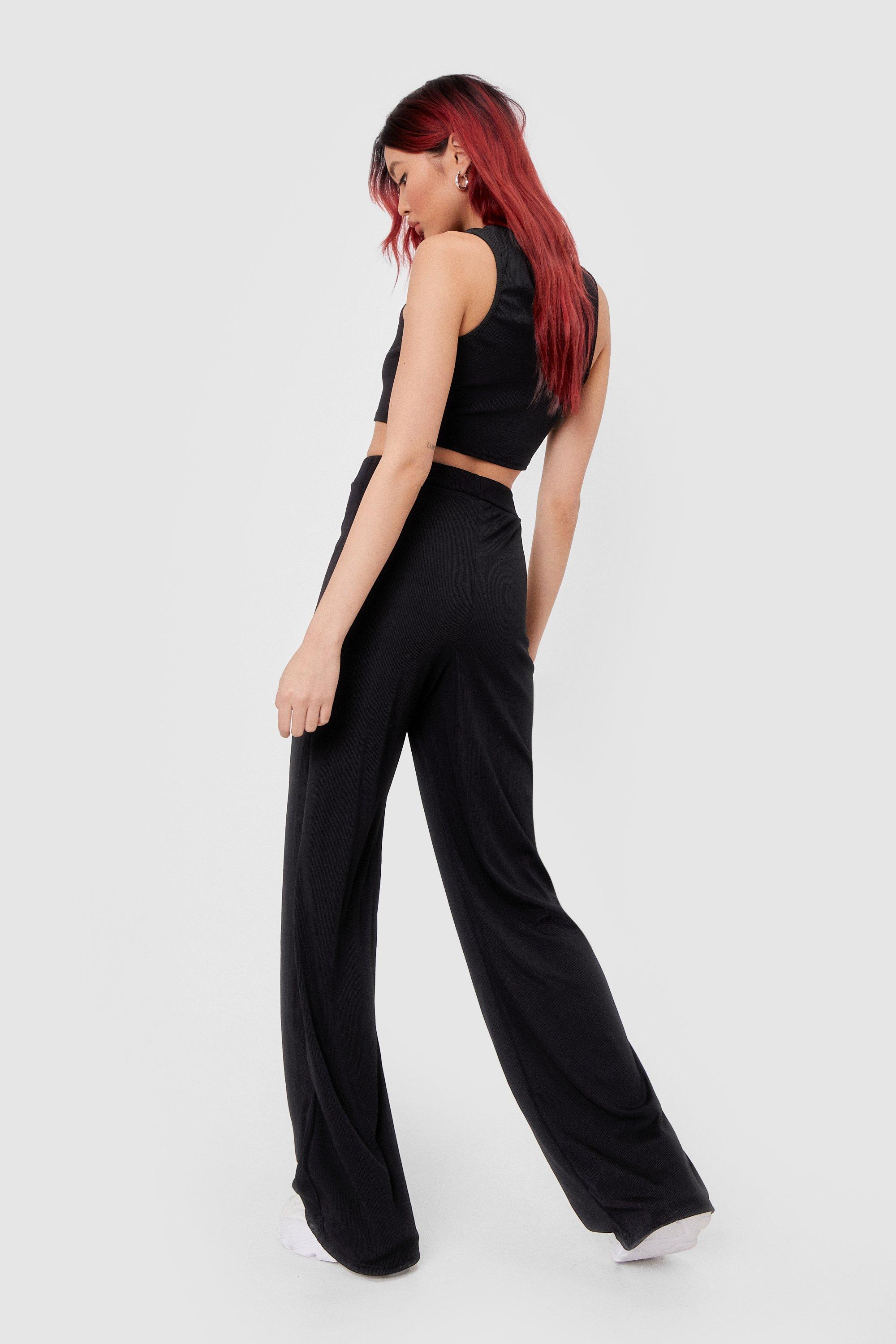 Black Crop Swing Top + Pintuck Wide Leg Trousers