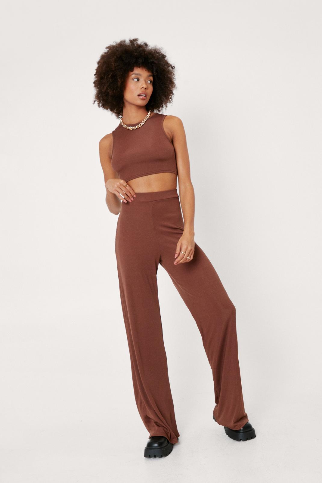 Chocolate Crop Top and Wide Leg Pants Set image number 1