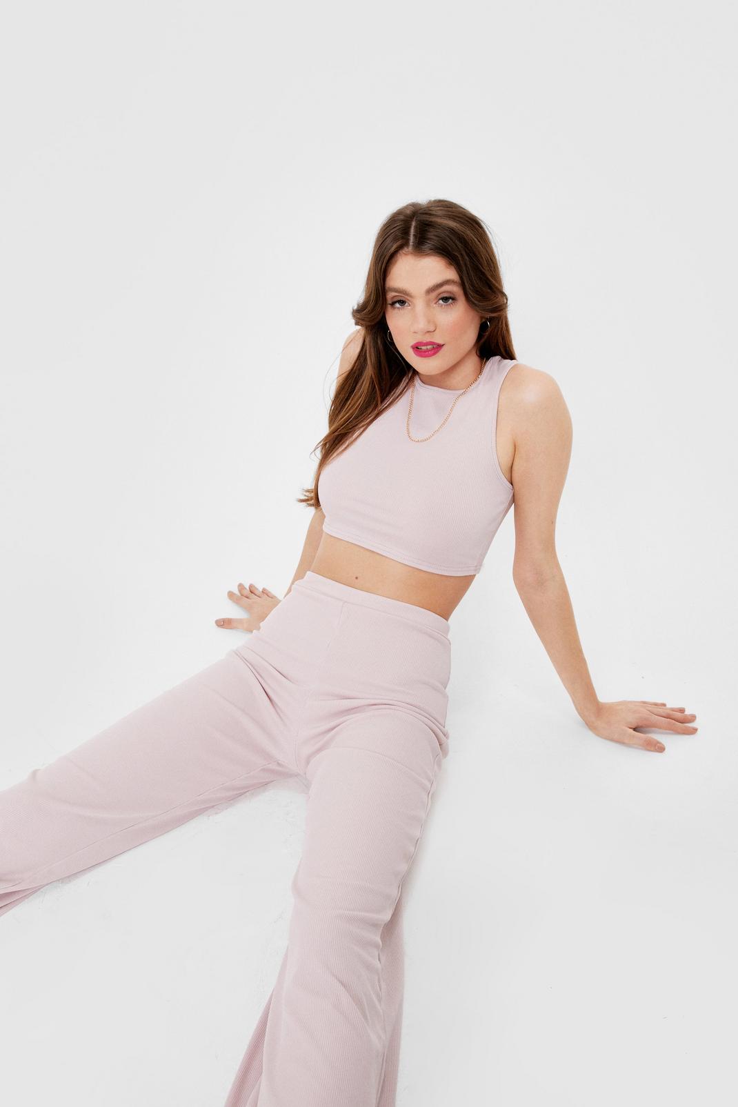 Violet Crop Top and Wide Leg Trousers Set image number 1