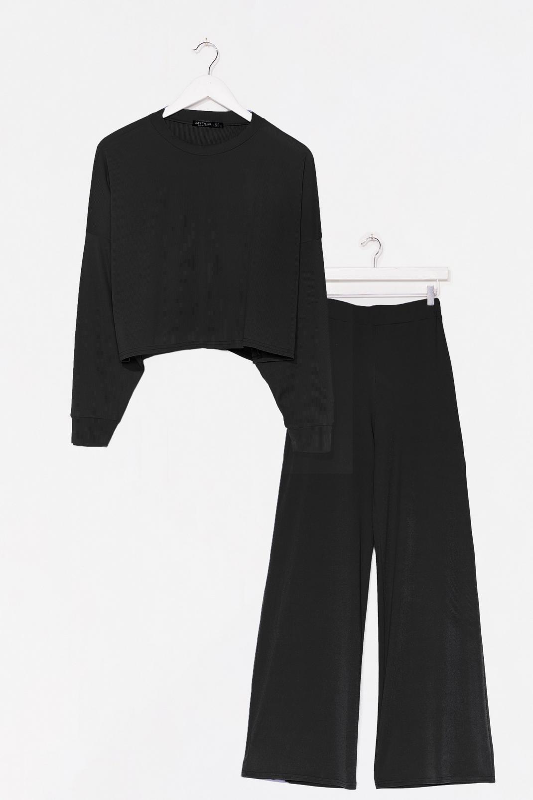Black Comfy Cropped Jumper And Wide-Leg Trousers Set image number 1