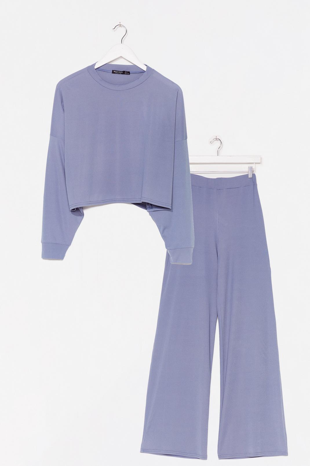 Blue Comfy Cropped Jumper And Wide-Leg Trousers Set image number 1