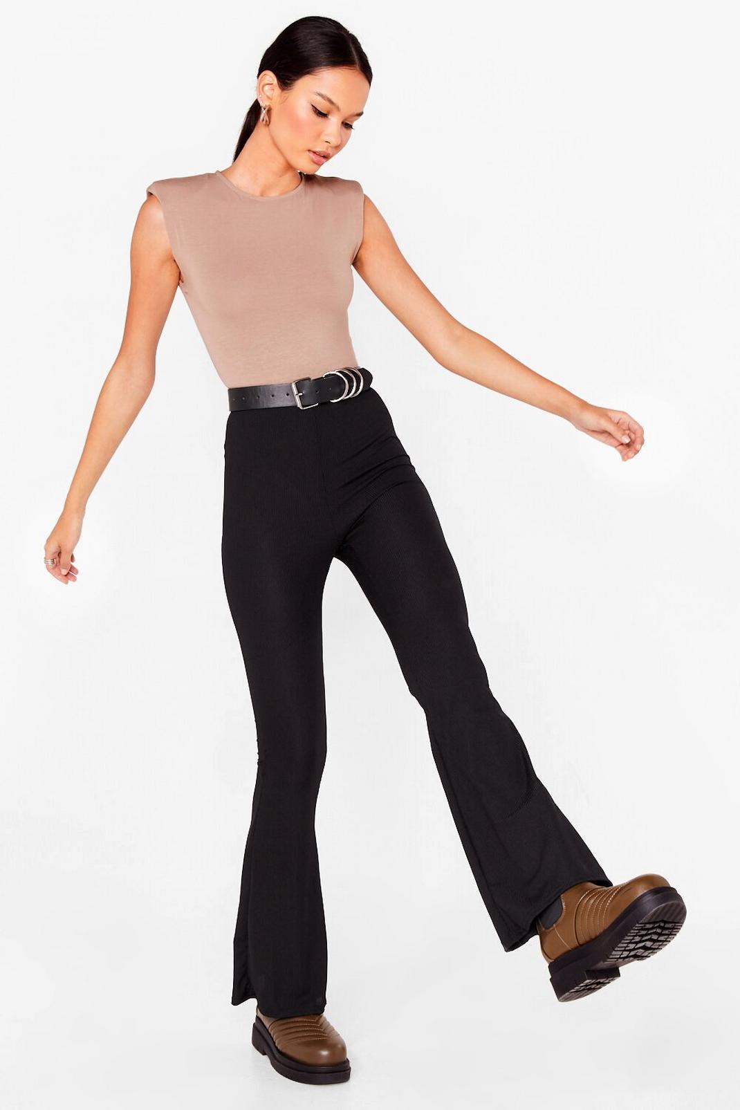 Black Call Rib Even High-Waisted Flare Pants image number 1