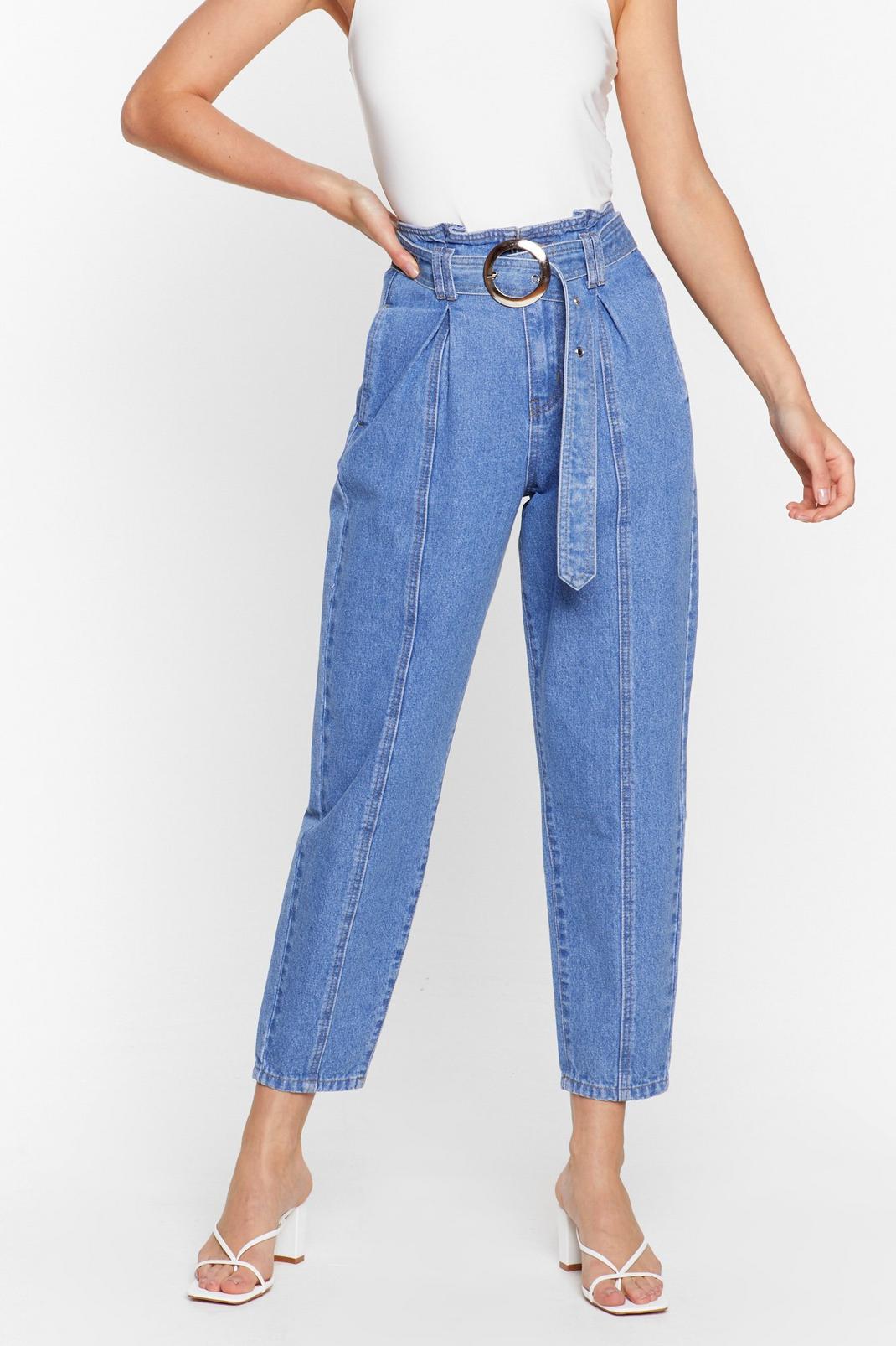 Blue Oh You Charmer Belted Tapered Jeans image number 1