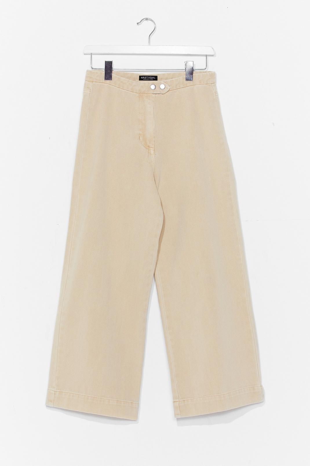Sand Double Button Wide Leg Cropped Jeans image number 1