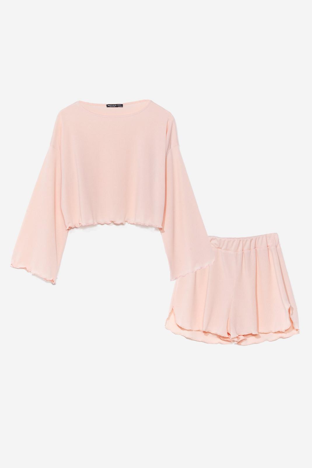 Pink Ruffle Hem Pyjama Shorts Set image number 1
