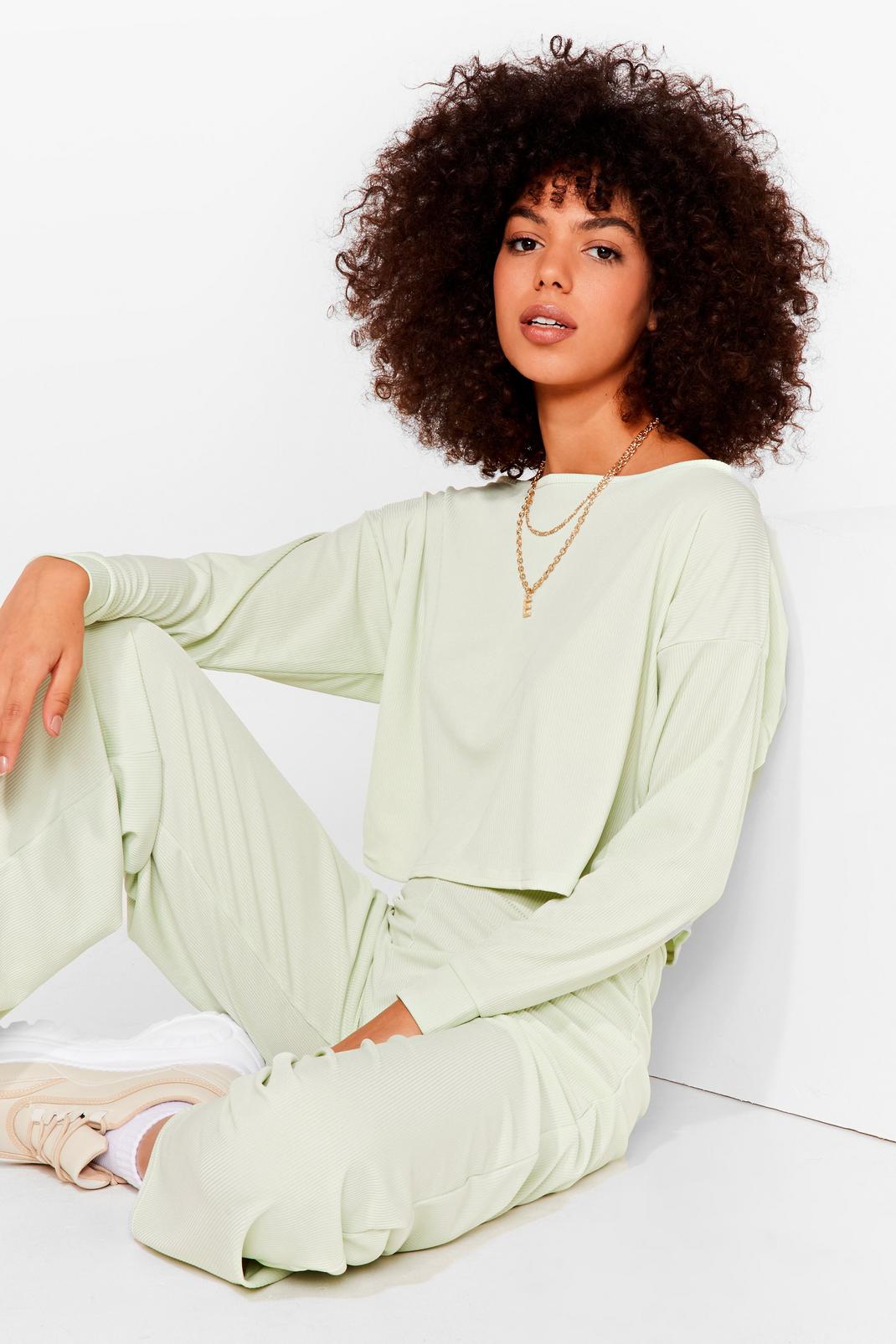 Sage Off The Shoulder Top And Wide Leg Trousers Set image number 1