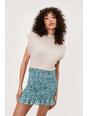 209 Floral Shirred Ruffle Mini Skirt