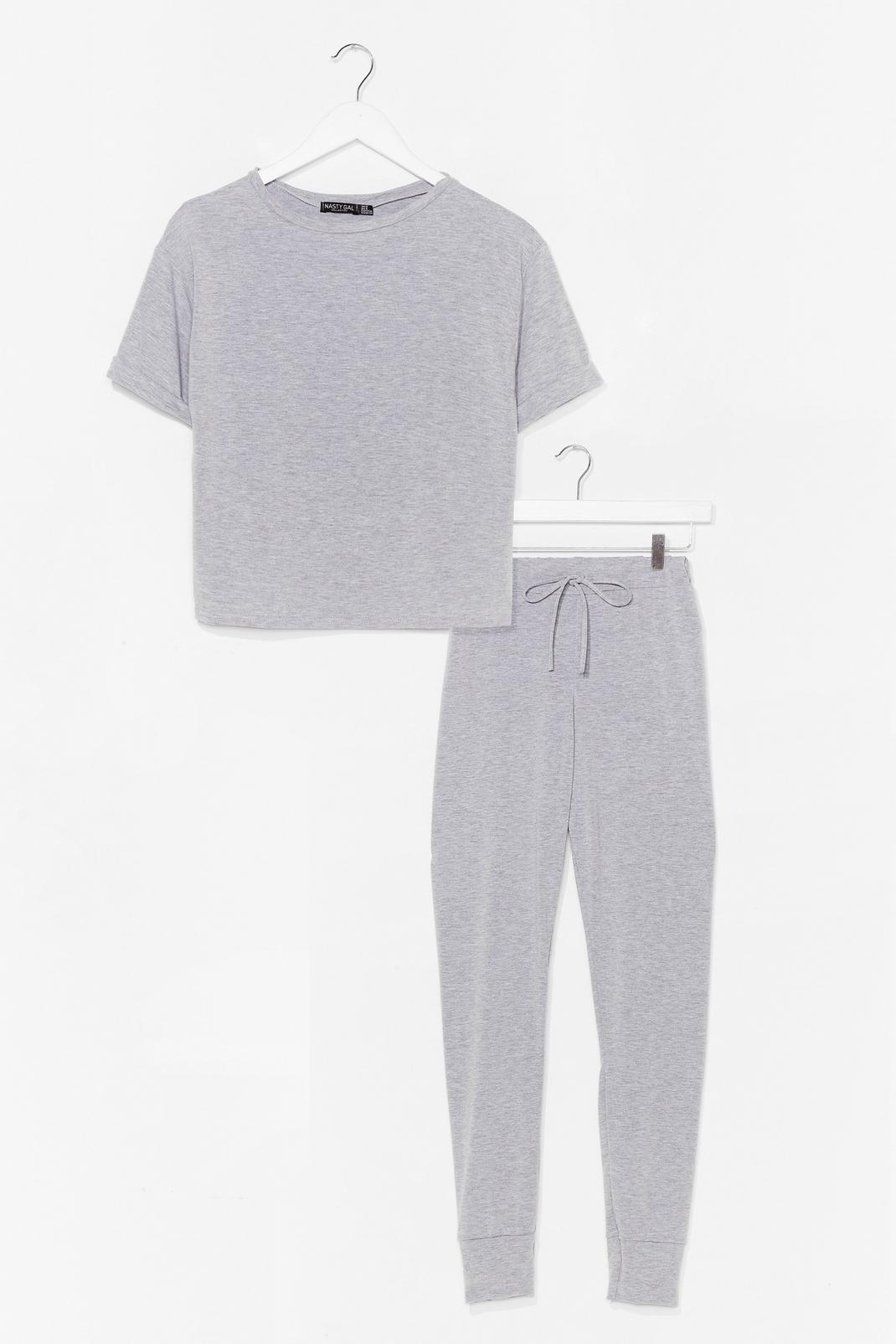 Grey marl T-Shirt and Fitted Sweatpants Pajama Set image number 1