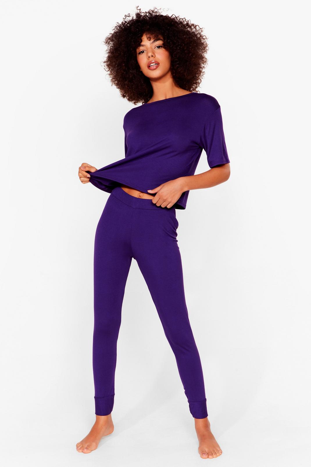 Purple T-Shirt and Fitted Joggers Pyjama Set image number 1