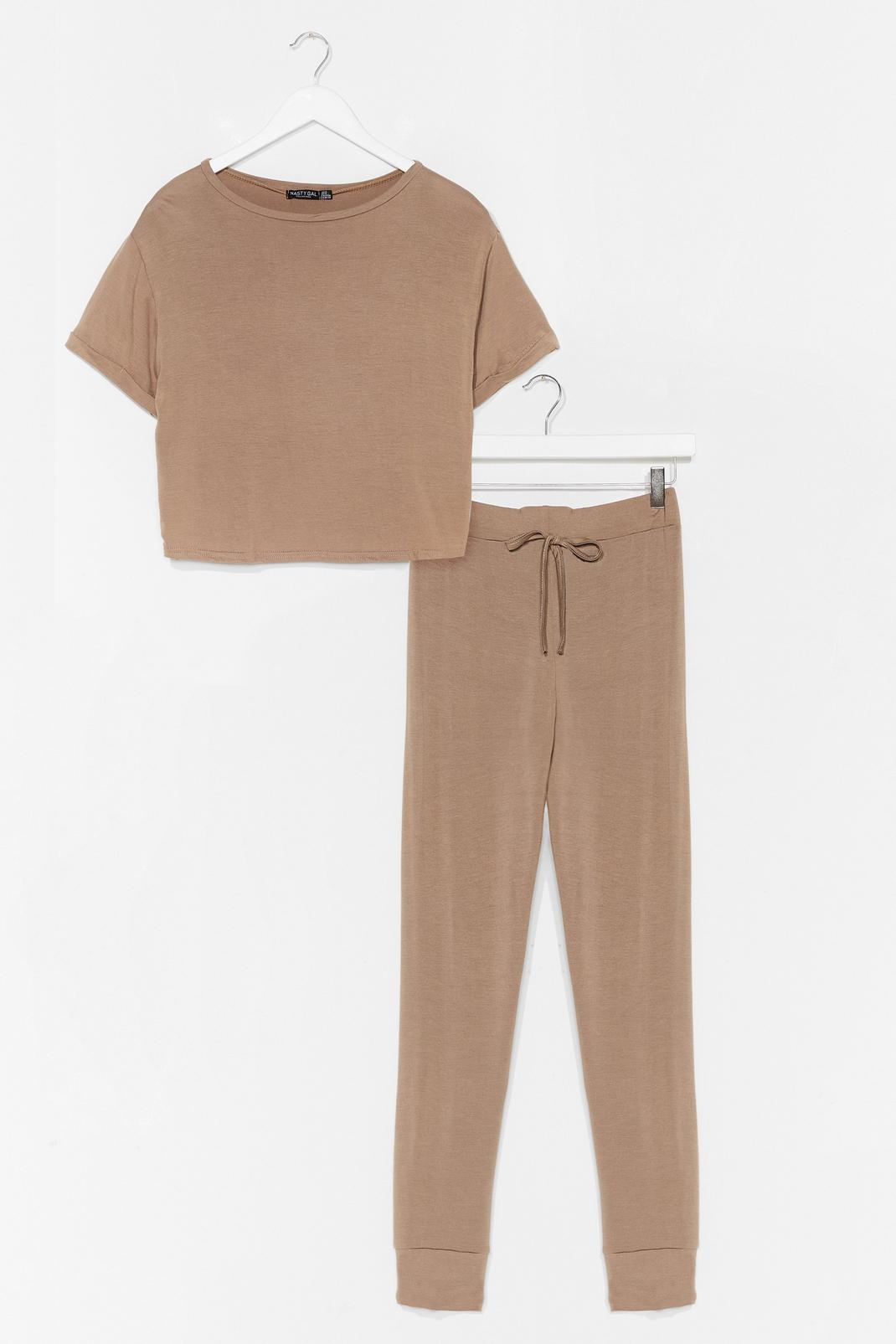 Sand T-Shirt and Fitted Sweatpants Pajama Set image number 1