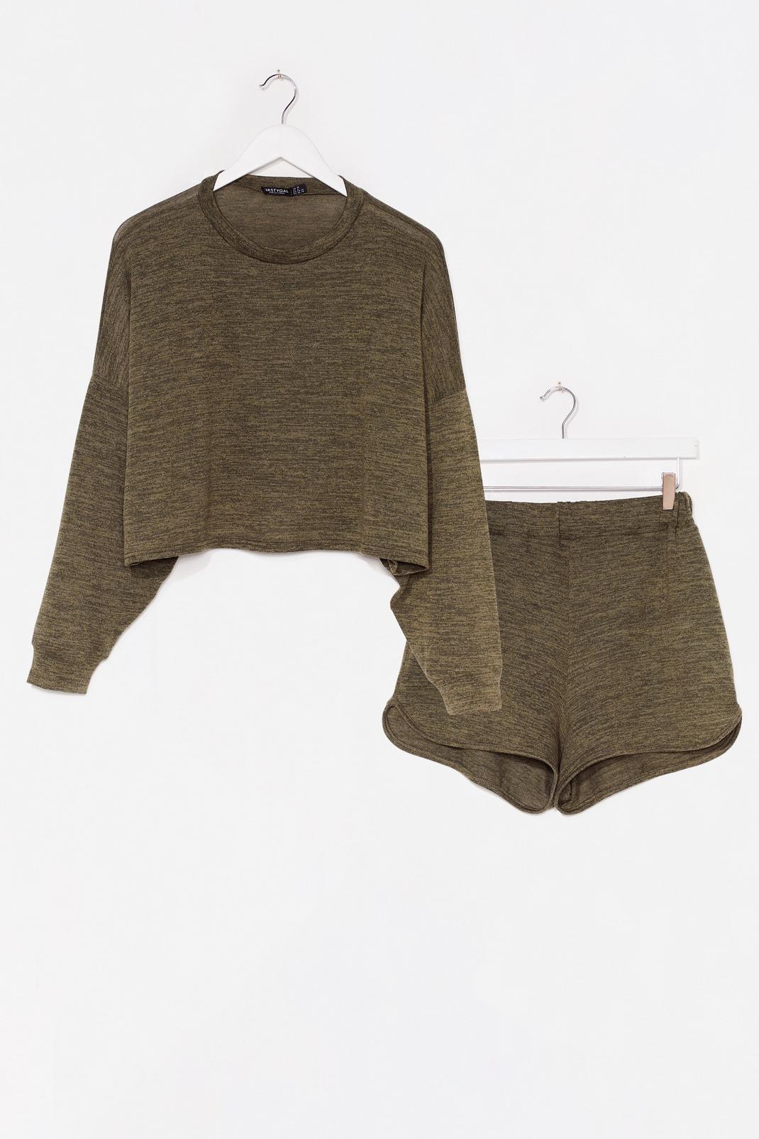Khaki Batwing Sweater And Shorts Set image number 1