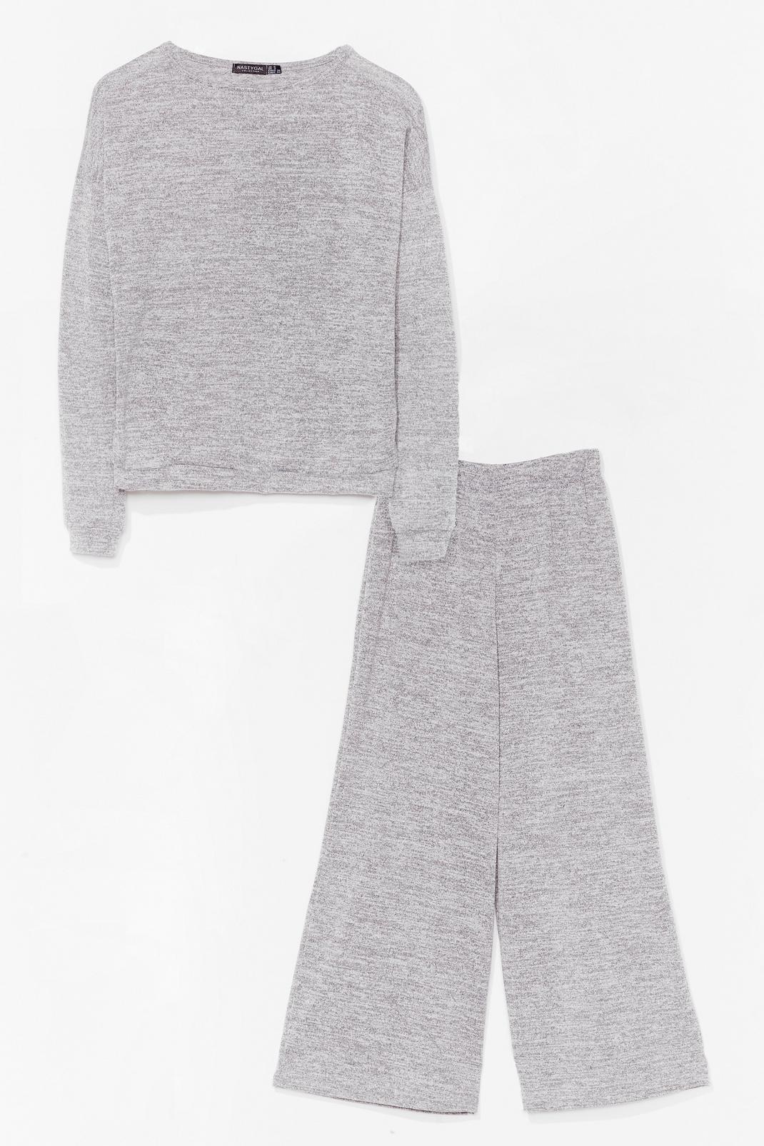 Grey marl Crop Wide Leg Pants Loungewear Set image number 1