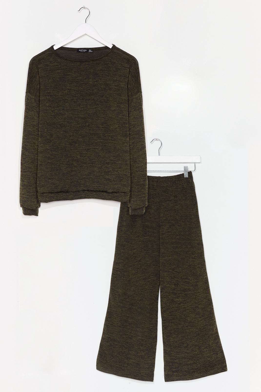 Khaki Crop Wide Leg Trousers Loungewear Set image number 1