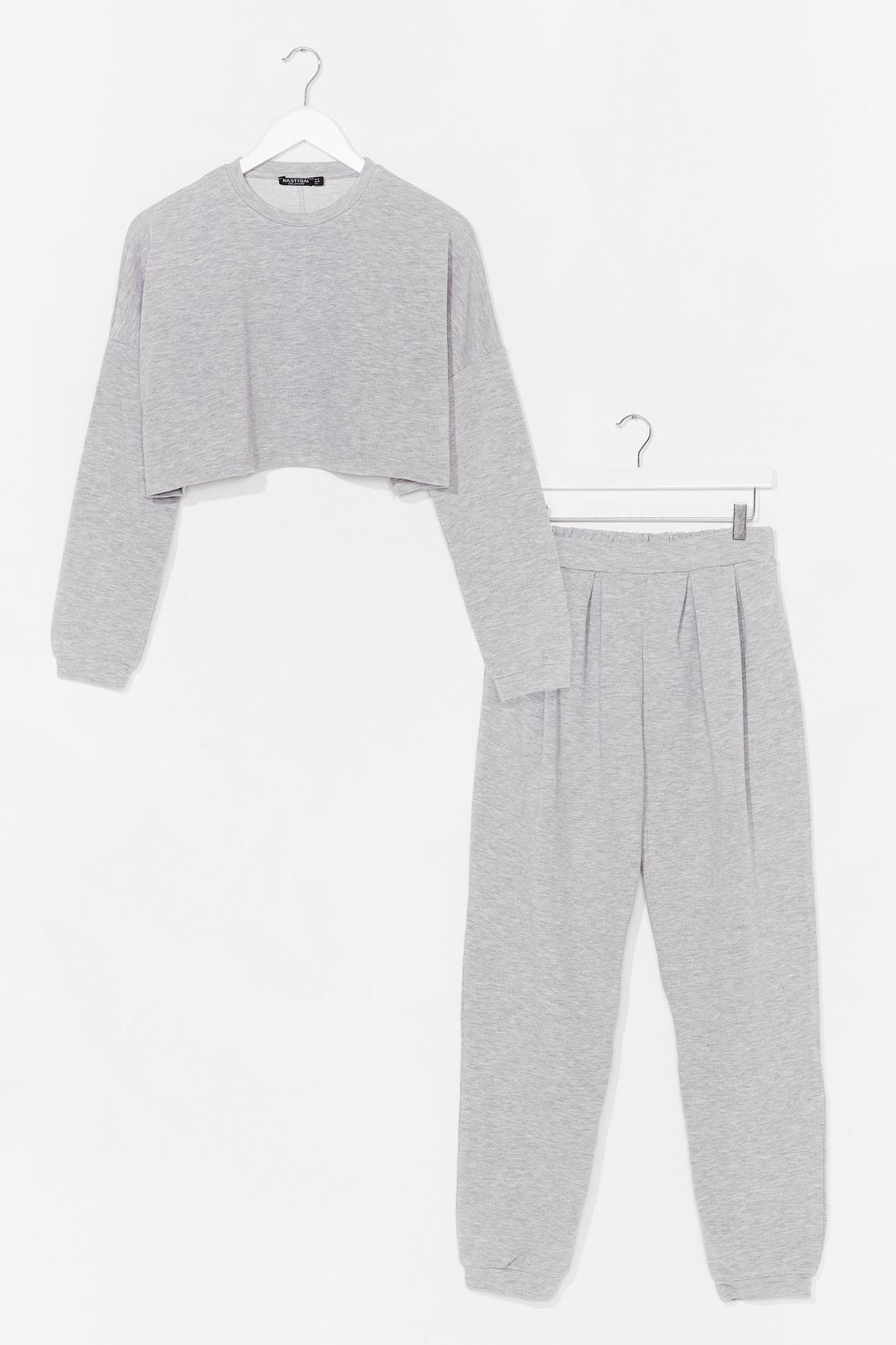 Grey Our Plus One Cropped Sweatshirt and Jogger Set image number 1