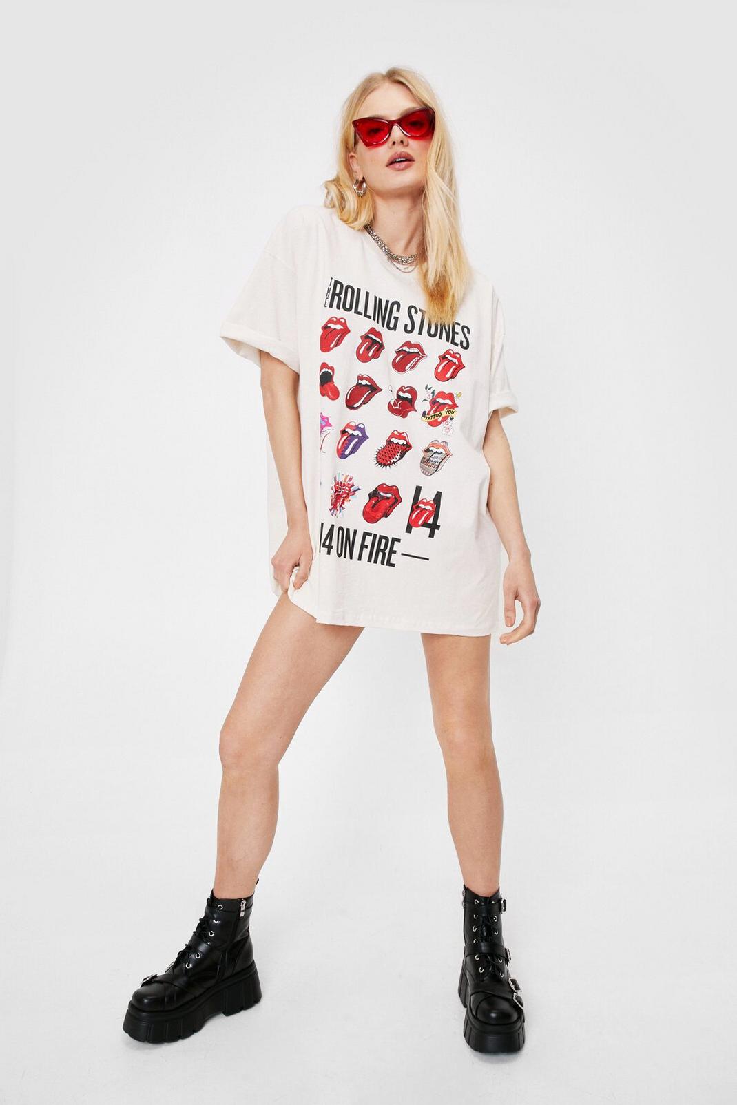 Natural Rolling Stones 14 On Fire Band T-Shirt Dress image number 1