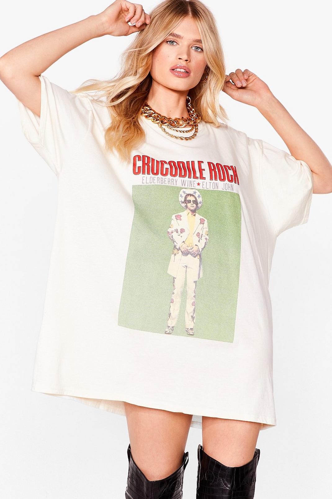 Natural Crocodile Rock Graphic Band T-Shirt Dress image number 1